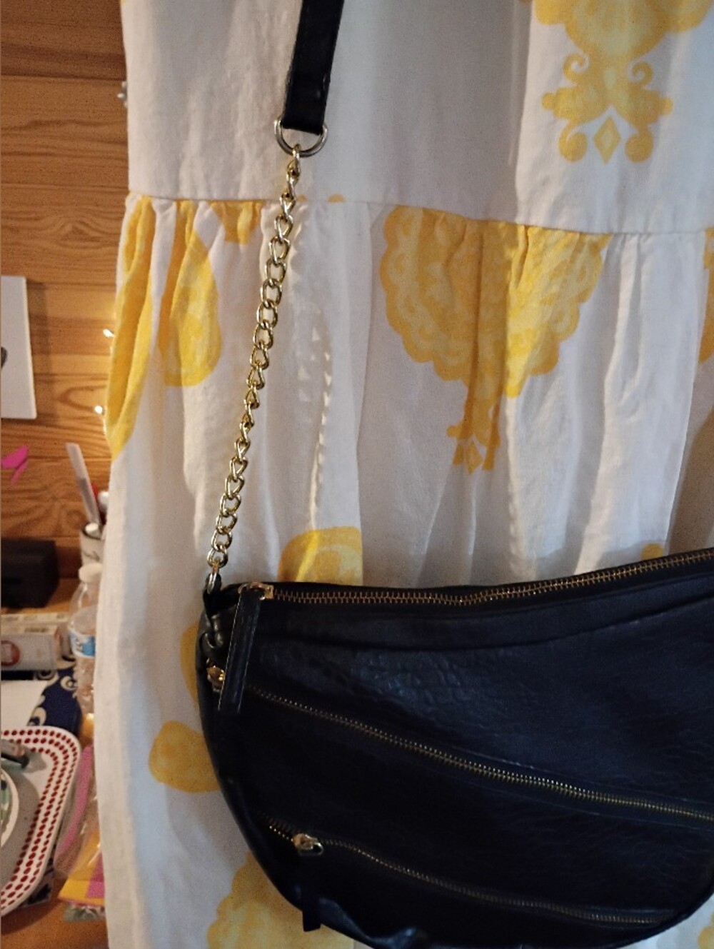 Vintage BONGO Black Shoulder Crossbody Bag with Gold Chain Accent